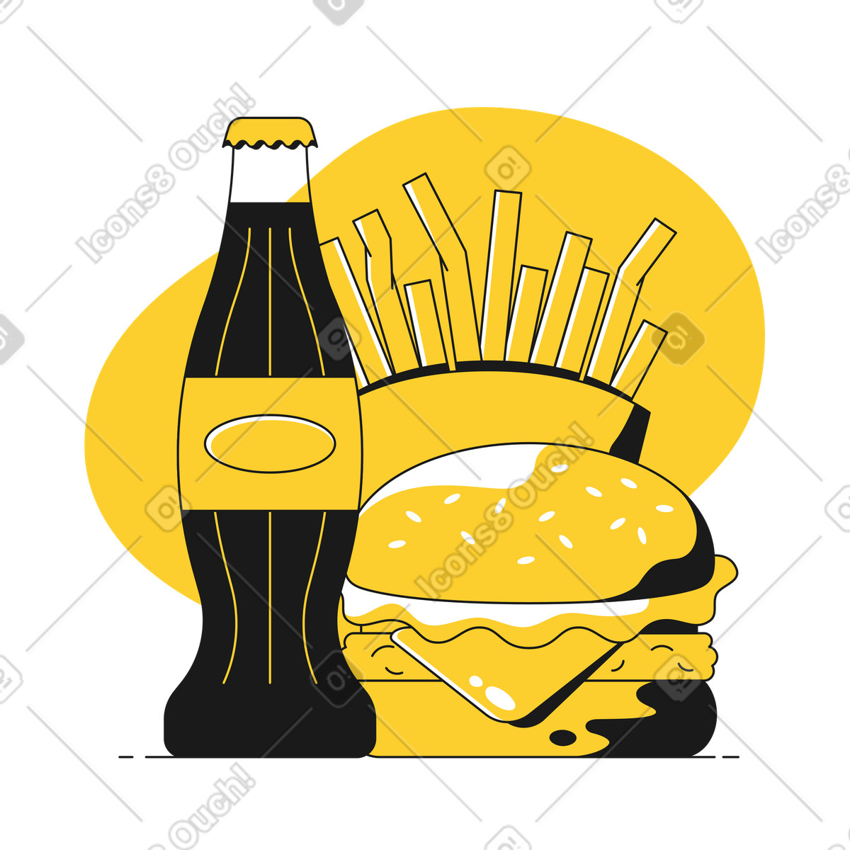 Illustration Commande de restauration rapide avec soda, frites et hamburger dans le style Taxi à télécharger aux formats PNG, SVG