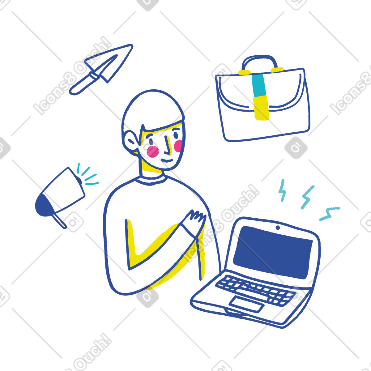 Employee in workflow with levitating devices illustration Lime style download PNG, SVG