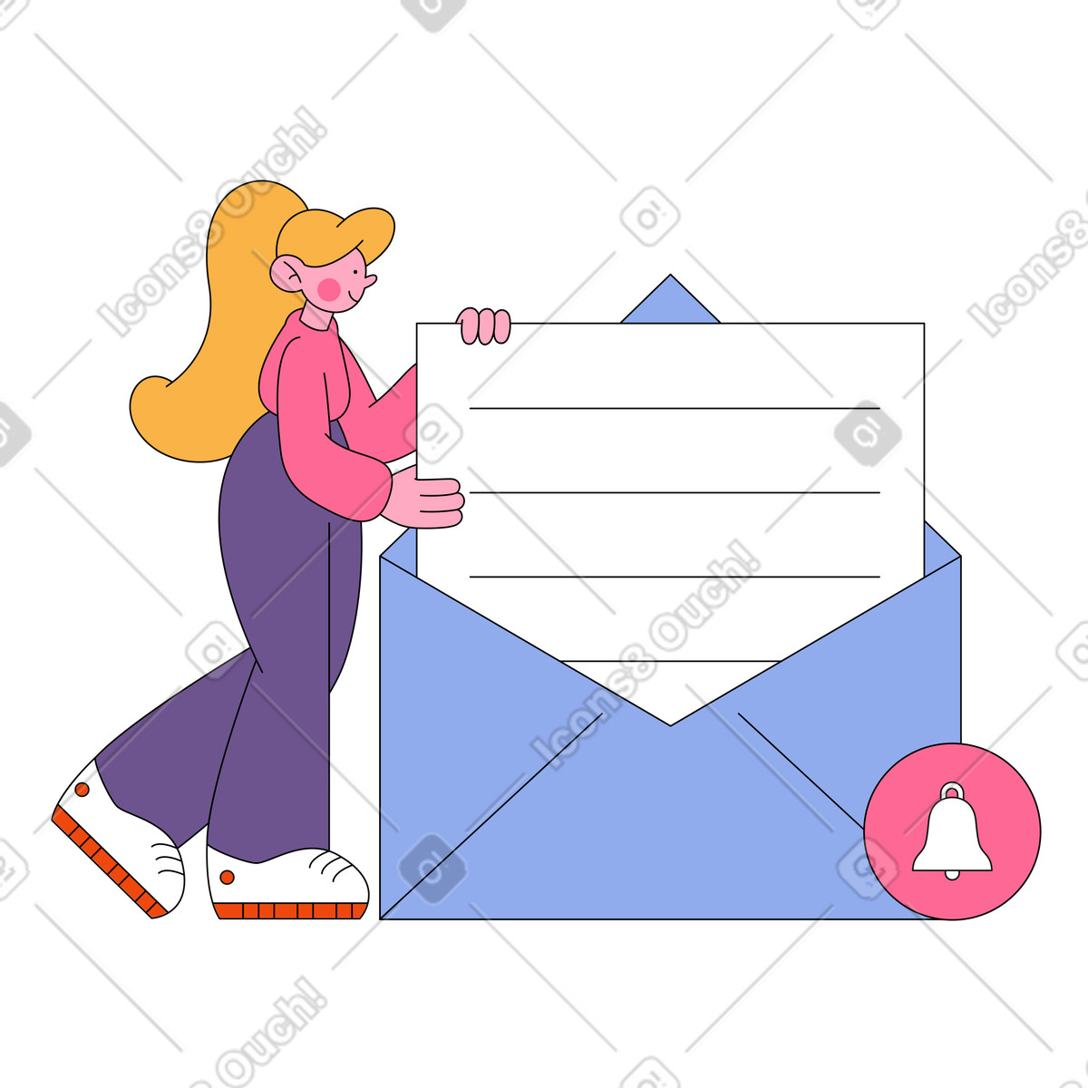 Illustration Fille avec une lettre dans le style Bloom à télécharger aux formats PNG, SVG