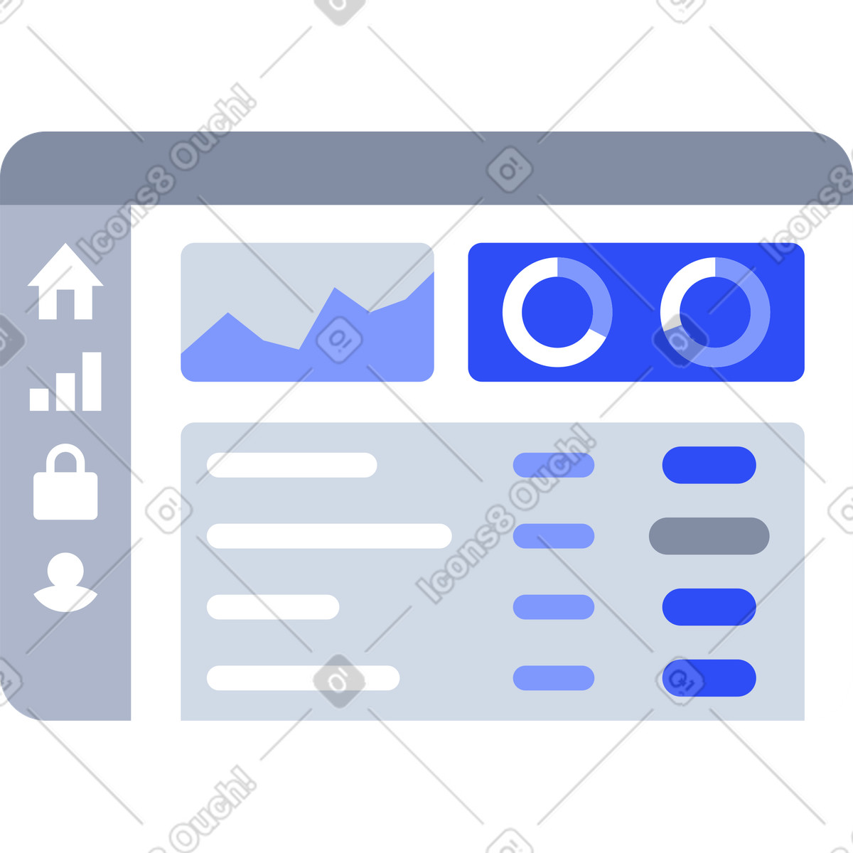 Business analytics dashboard with charts and statistics illustration in System style download in PNG, SVG