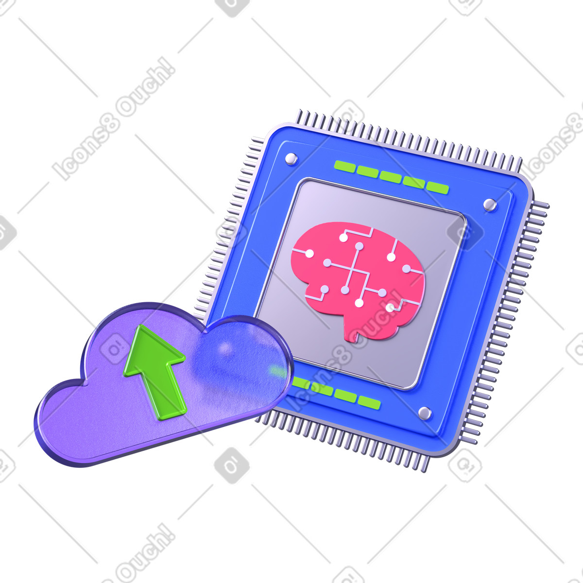 Cloud service and neural chip illustration in 3D Boost style download in PNG, SVG