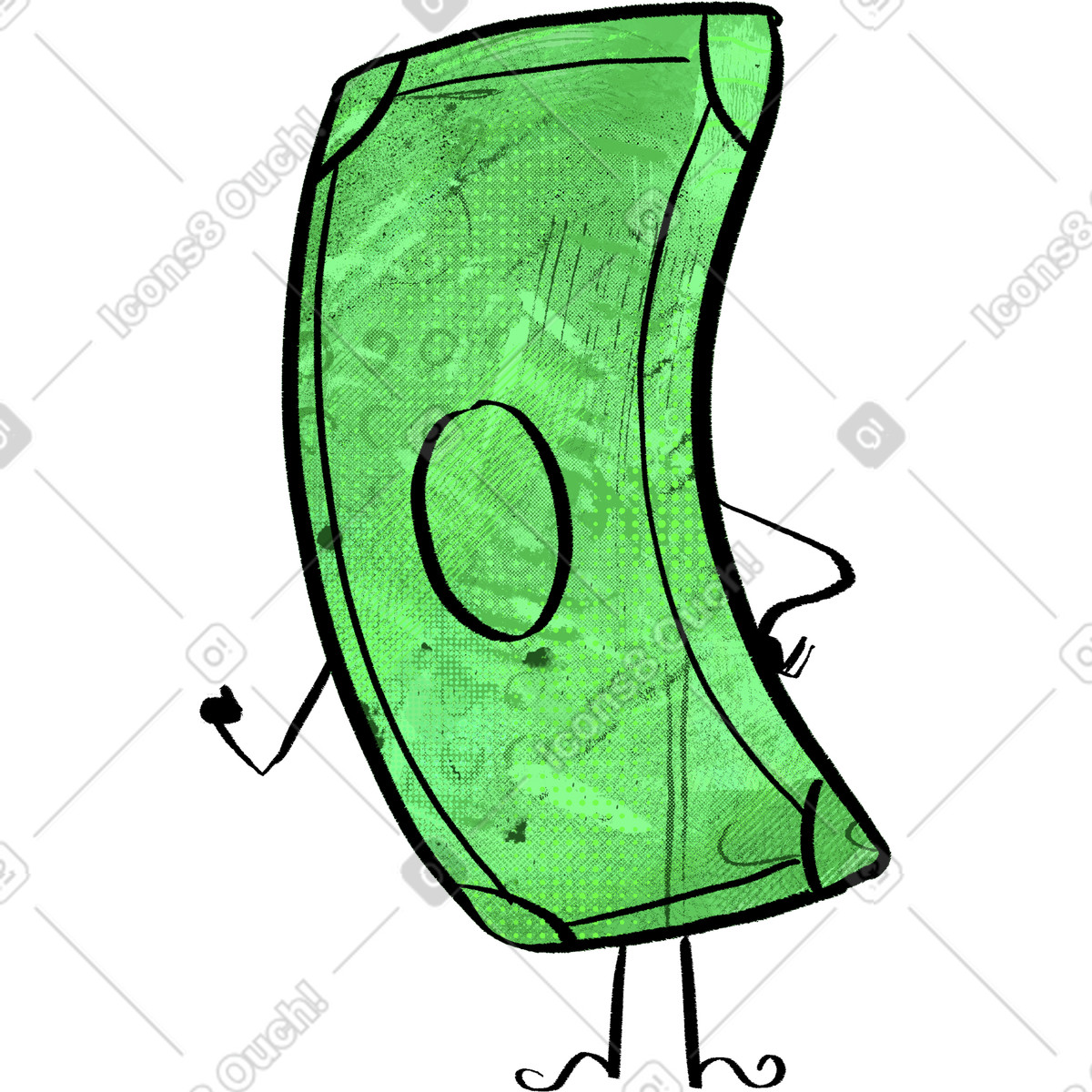 Ilustración Banknote standing with arm raised en estilo Doobry a descargar en PNG y SVG
