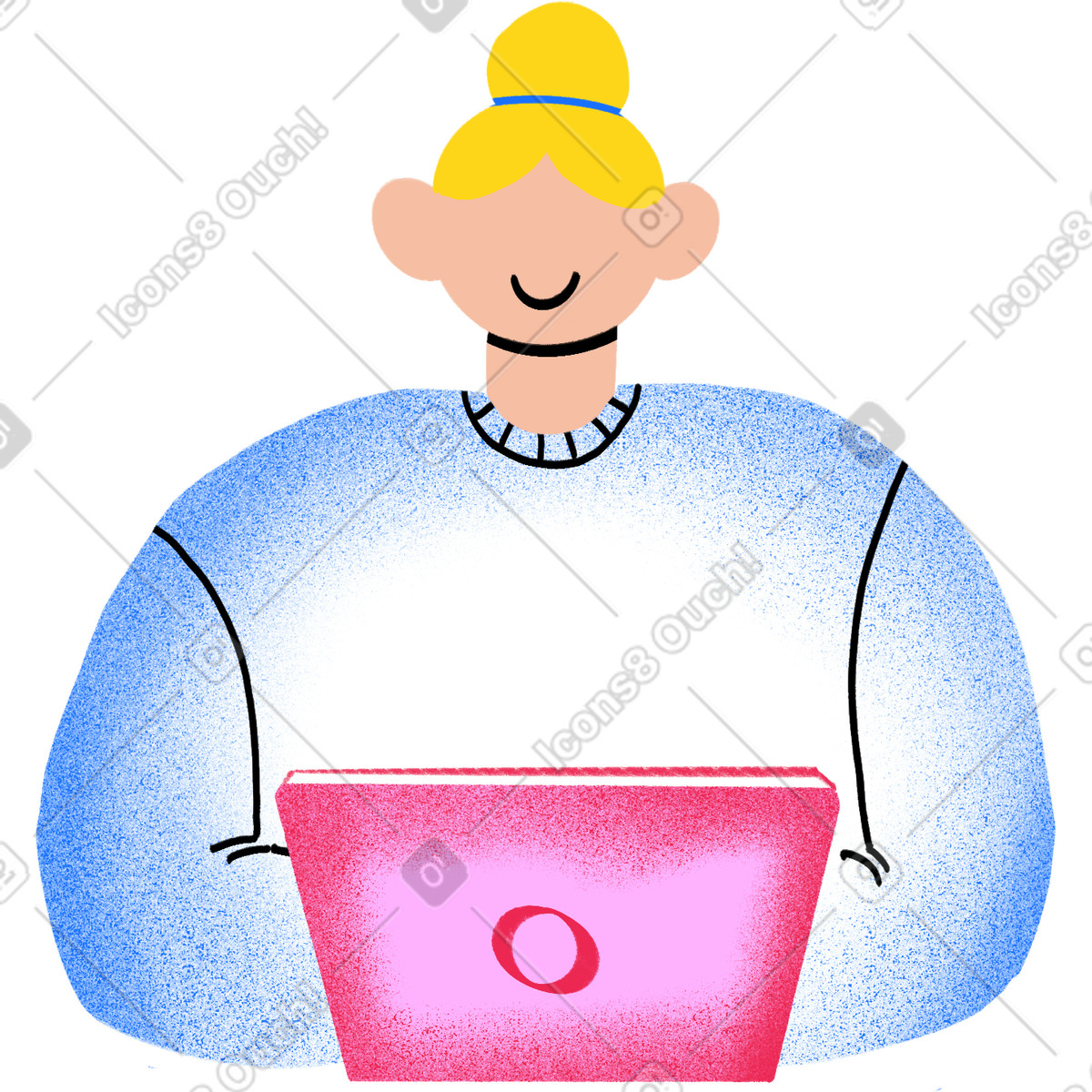 Woman torso sitting with a laptop illustration in Bonny style download in PNG, SVG