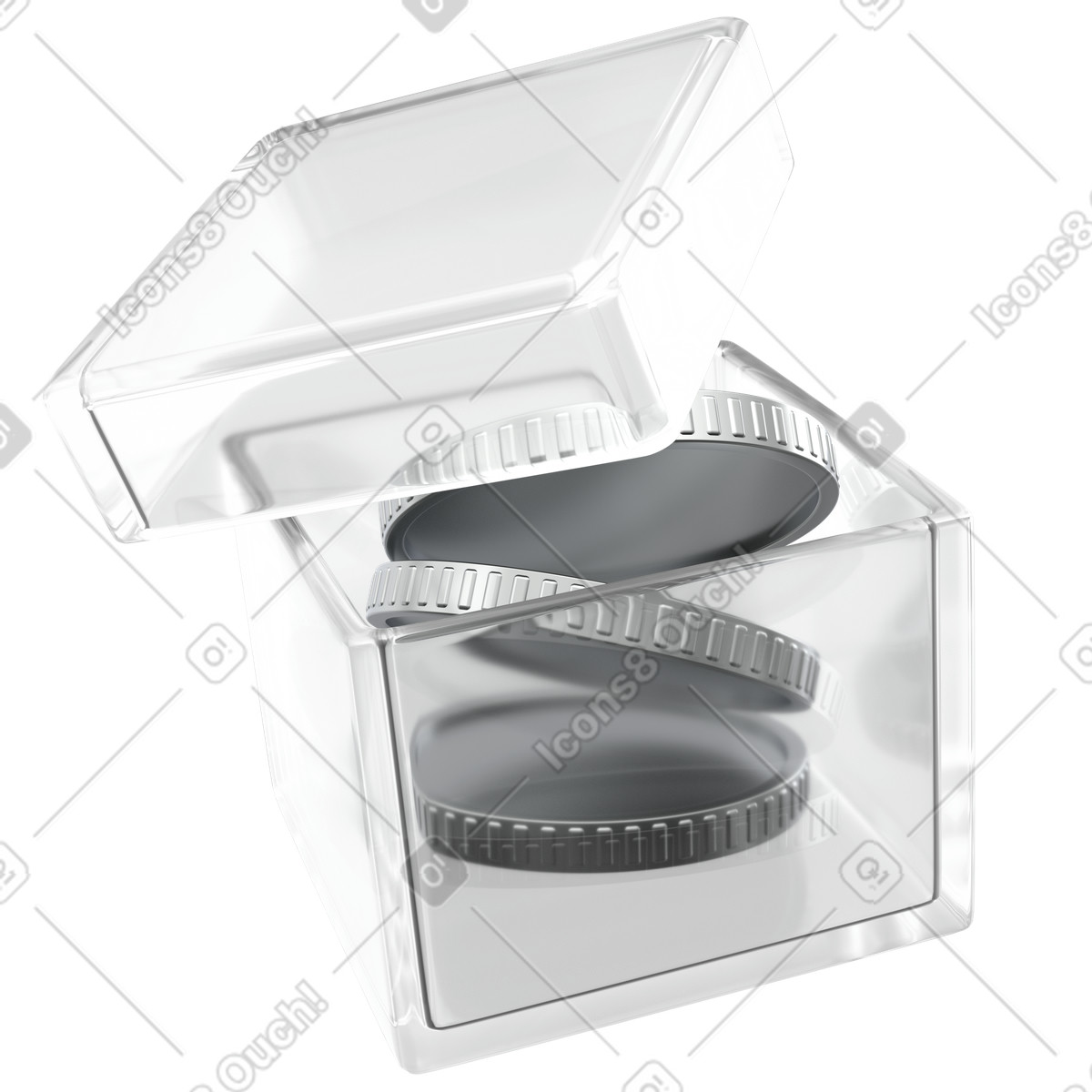 Open clear box with coins, Money storage and savings illustration in PNG, SVG
