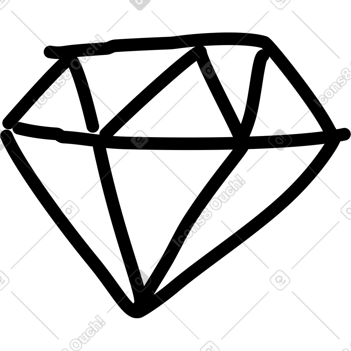Rondy Stickers スタイルの Diamond gemstone outline with facets and bold hand drawn lines のイラストをPNG、SVG形式でダウンロード