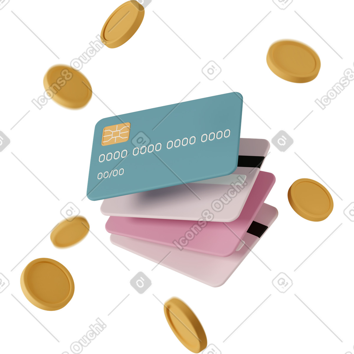 3D Casual life 스타일의 Credit cards 일러스트레이션 PNG, SVG 다운로드