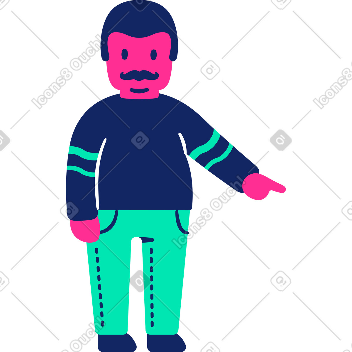Illustration Gros homme pointant vers le bas dans style Cyborg à télécharger aux formats PNG, SVG