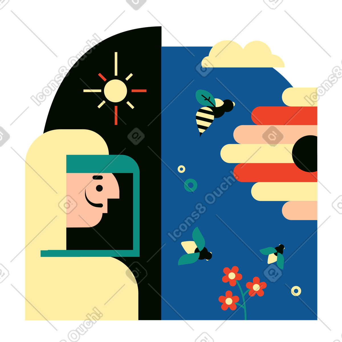 Imker arbeitet in einem bienenhaus-Illustration im Polar-Stil als Download PNG, SVG