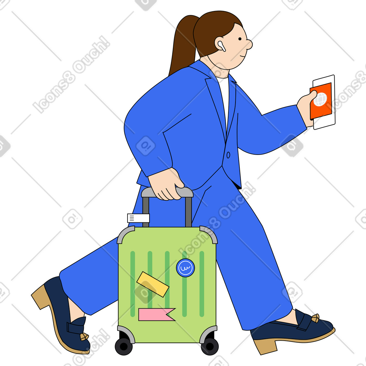 Иллюстрация Woman with suitcase on business trip в стиле Kindy — скачать в форматах PNG, SVG