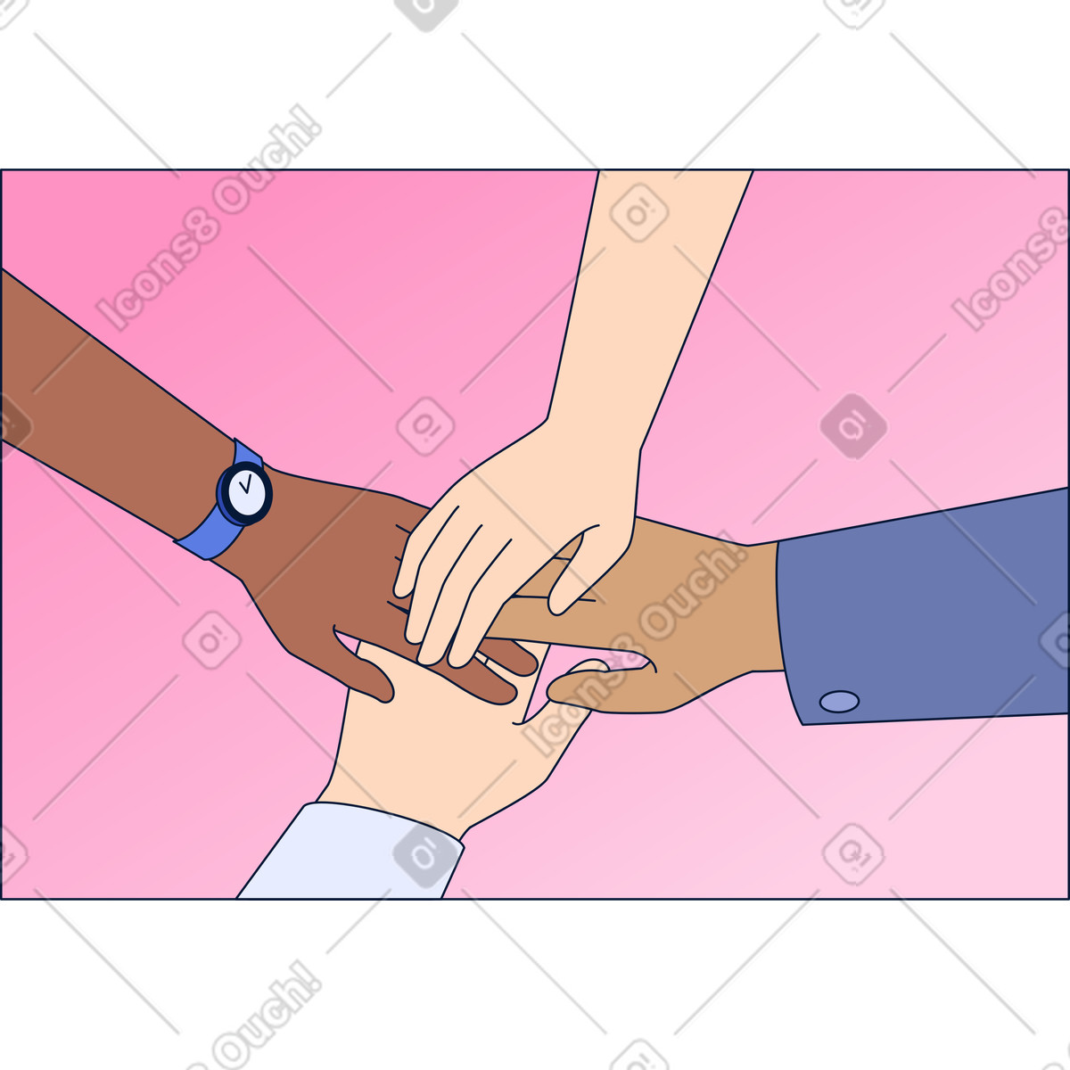 Team legt die hände übereinander-Illustration im Neat-Stil als Download in PNG, SVG