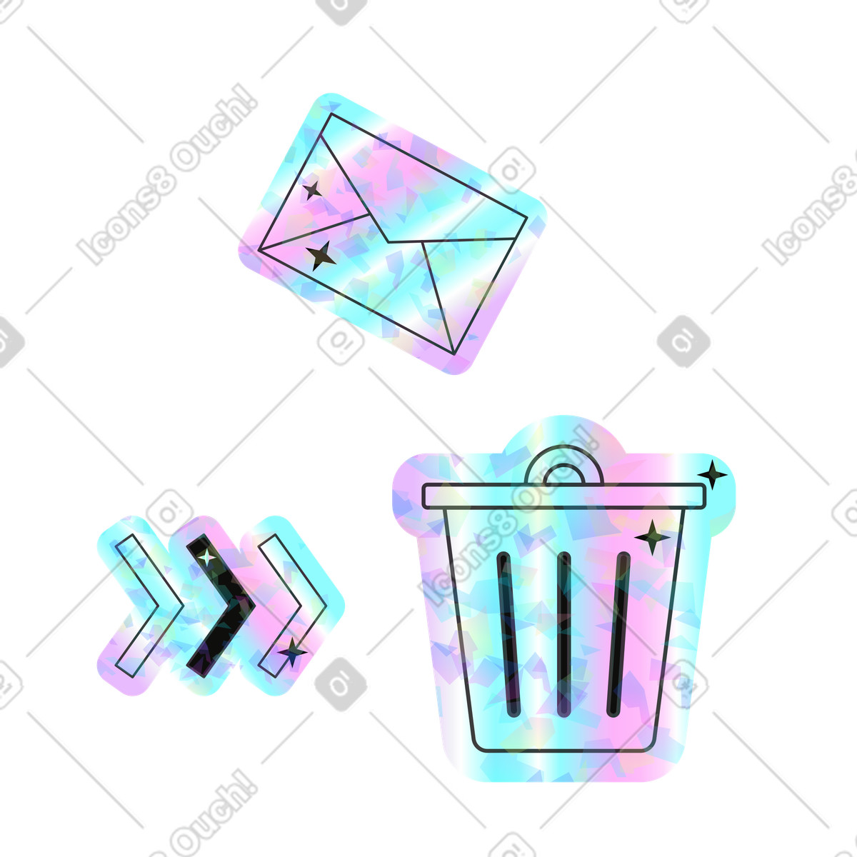Brief in den mülleimer geworfen oder gelöscht-Illustration im Holostickers-Stil als Download PNG, SVG
