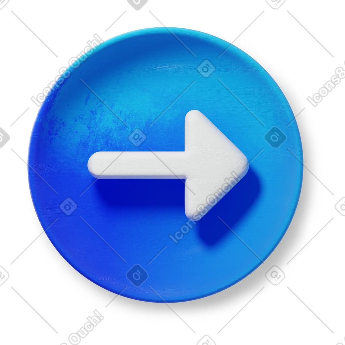 Right arrow on blue circular interface button for forward movement illustrazione in stile 3D Microsoft Fluent illustration scarica in PNG, SVG