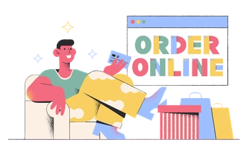 A man relaxing and ordering online - Pablo style illustration