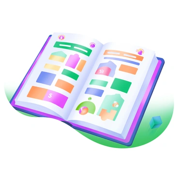 An open book is positioned on a clean surface, with its pages displaying a detailed illustration of a pricing guide. The pages are filled with colorful charts and graphs showcasing various prices in an organized layout. Each chart is labeled clearly, with some sections highlighted to draw attention. There are small icons next to each pricing category, such as a dollar sign and a percentage symbol, adding visual interest. The overall appearance of the book is modern and informative, inviting viewers to explore the details within.