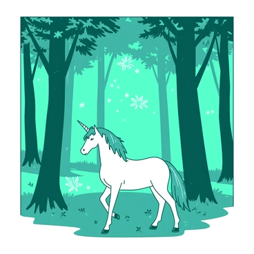 A teal forest filled with tall, slender trees whose trunks and branches emit a soft, glowing light. The leaves shimmer in shades of teal, creating an ethereal canopy overhead. Beneath the trees, various magical creatures, such as small fairies with sparkling wings, are flitting about. A majestic unicorn with a shimmering white coat stands gracefully among the trees, its horn glinting with a faint light. In the background, soft, glowing orbs float gently through the air, illuminating the scene with a mystical ambiance.