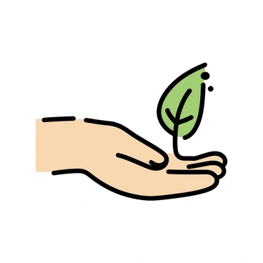 A close-up of a person's hand, with tan skin and visible lines showing age, gently holding a single "vibrant green leaf". The leaf displays intricate veins and a glossy surface, with water droplets collecting on its edges. The fingers of the hand curve delicately around the leaf, accentuating its texture. The background remains neutral to keep the focus on the hand and the leaf.