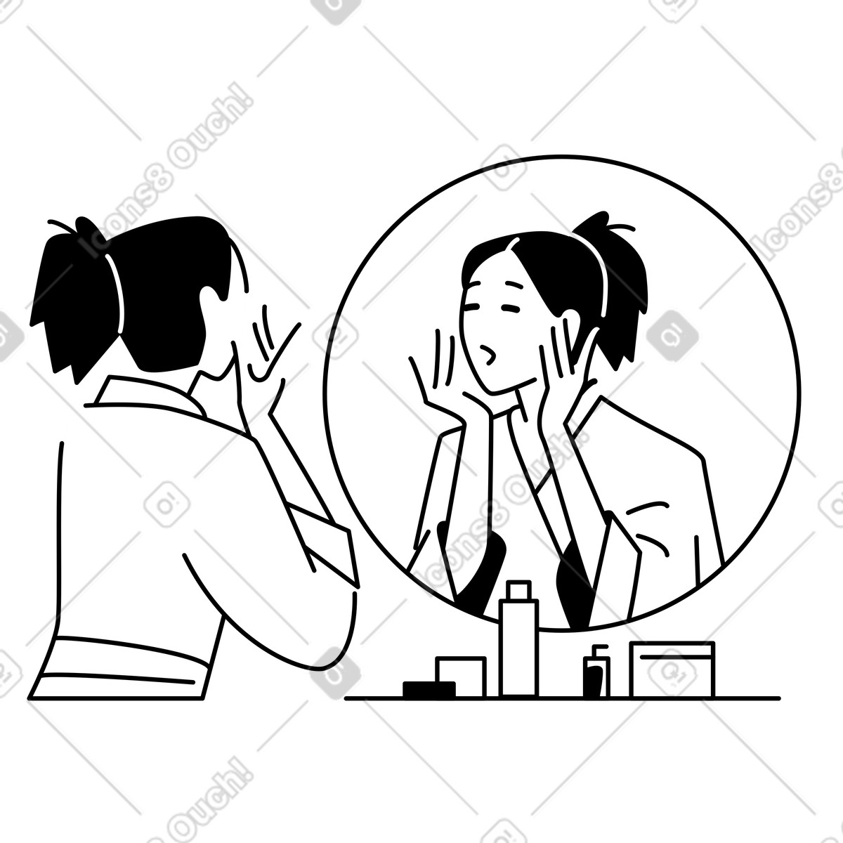 Анимированная иллюстрация Applying skincare products in bathroom, beauty and wellness habits в стиле Weekday — скачать в форматах GIF, Lottie (JSON), AE