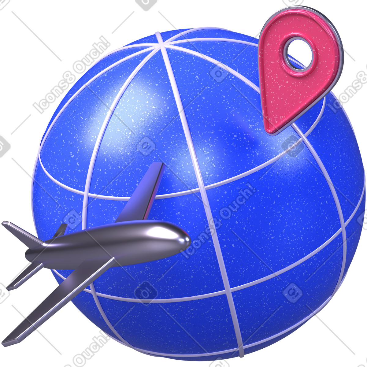 Global travel, Airplane route, Destination location pin illustration in PNG, SVG