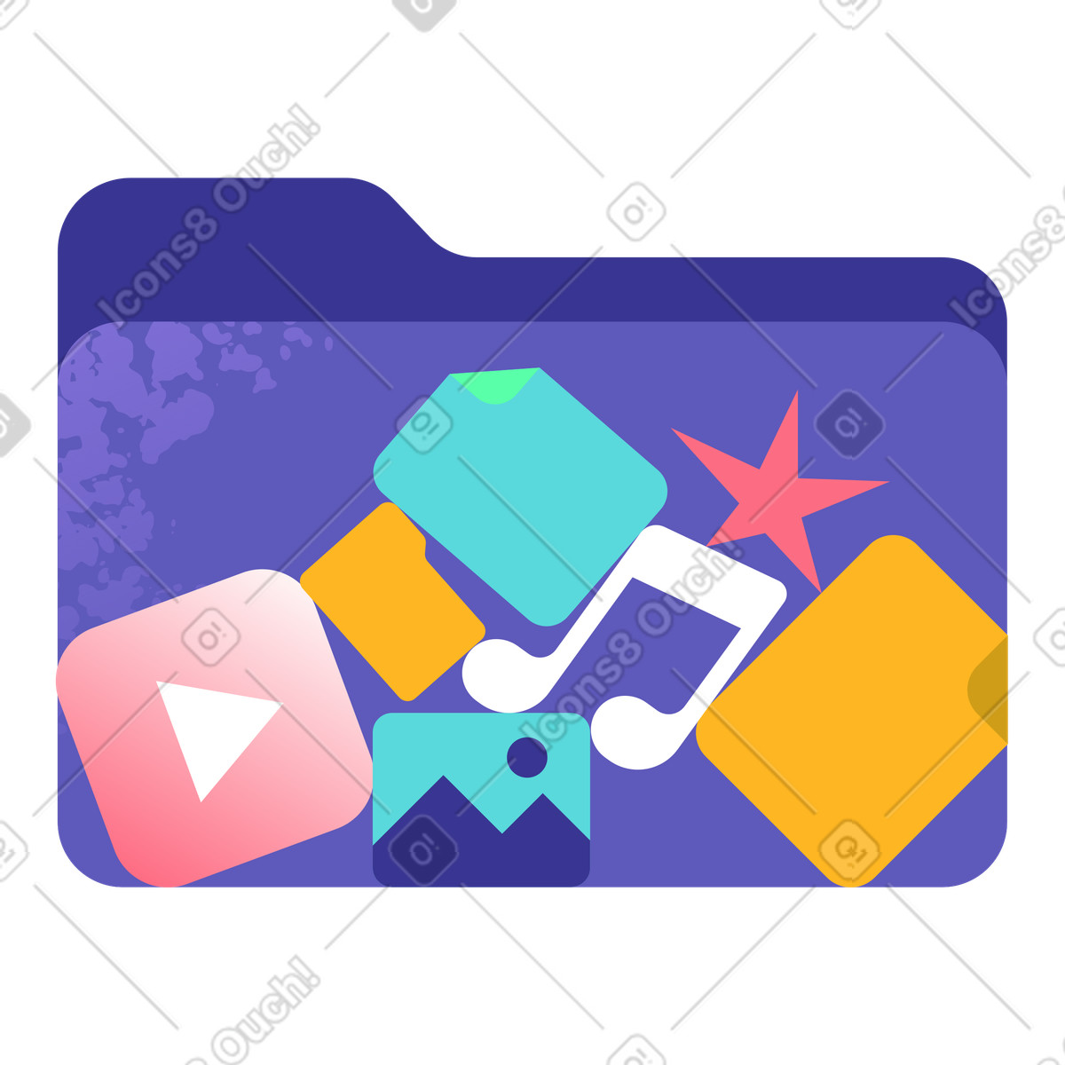 Folder with media files, Digital files organization-Illustration im Bright-Stil als Download in PNG, SVG