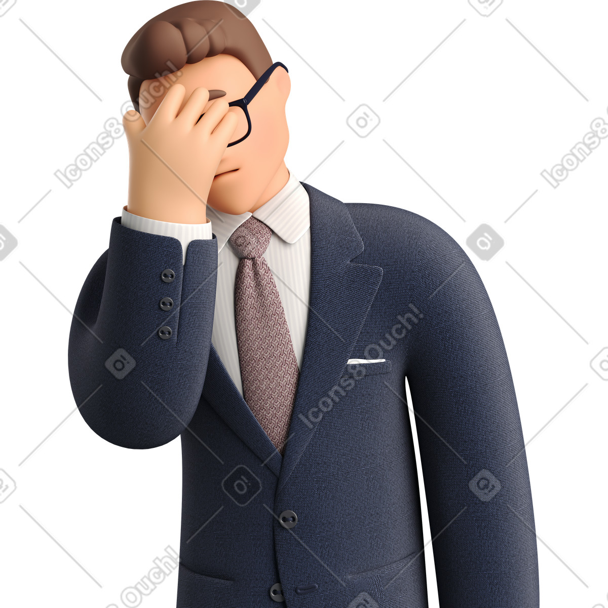 Ilustración Businessman in dark blue suit facepalming en estilo 3D Business a descargar en PNG y SVG