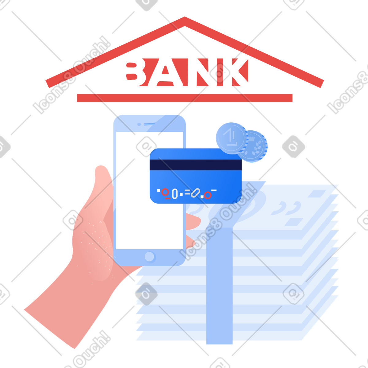 Illustration Online banking access and payments, Digital finance transactions dans le style Clip à télécharger aux formats PNG, SVG