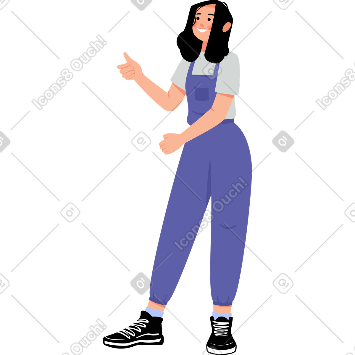 Illustration Fille en salopette dans le style Lagom à télécharger aux formats PNG, SVG