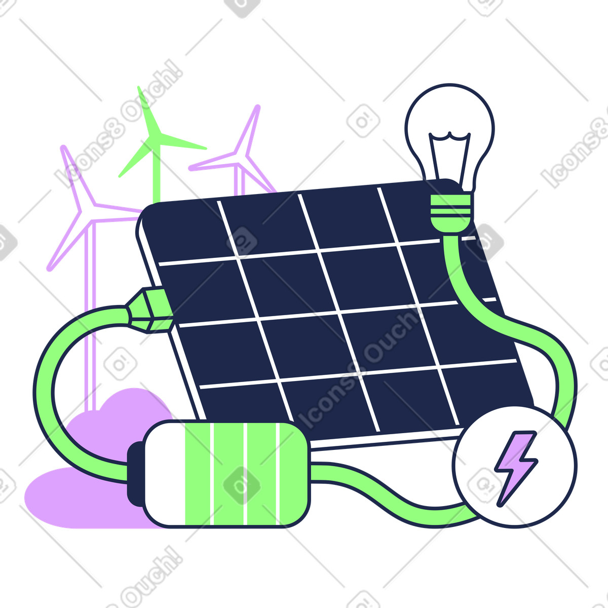 태양광 패널로 그린에너지 생산 illustration in Outline style download in PNG, SVG