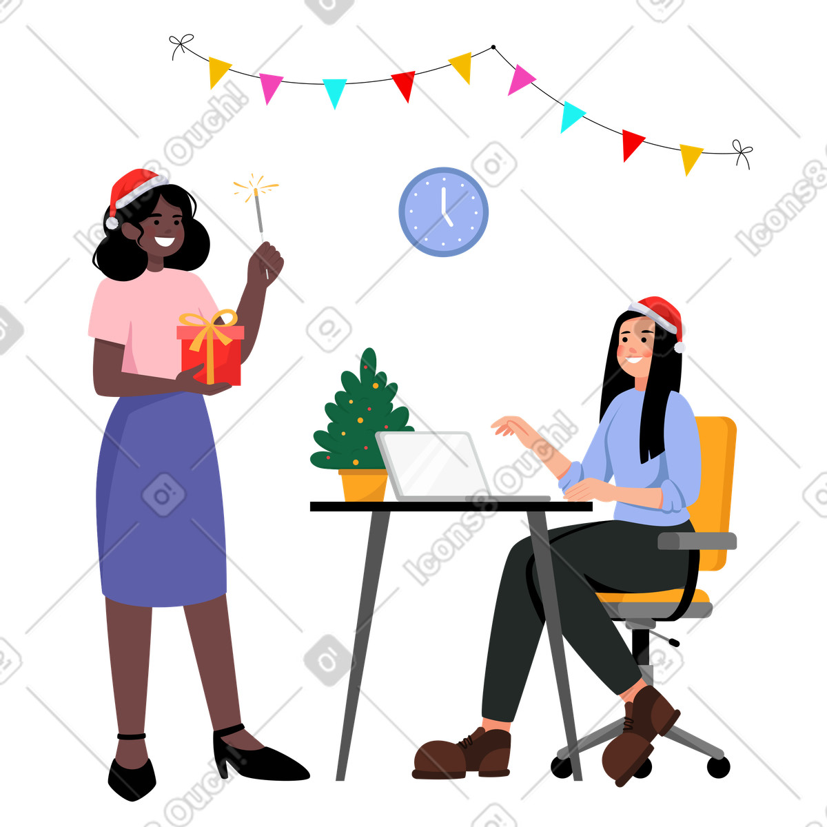 下载 Lagom 风格的 新年公司聚会在工作 插画，支持 PNG、SVG 格式