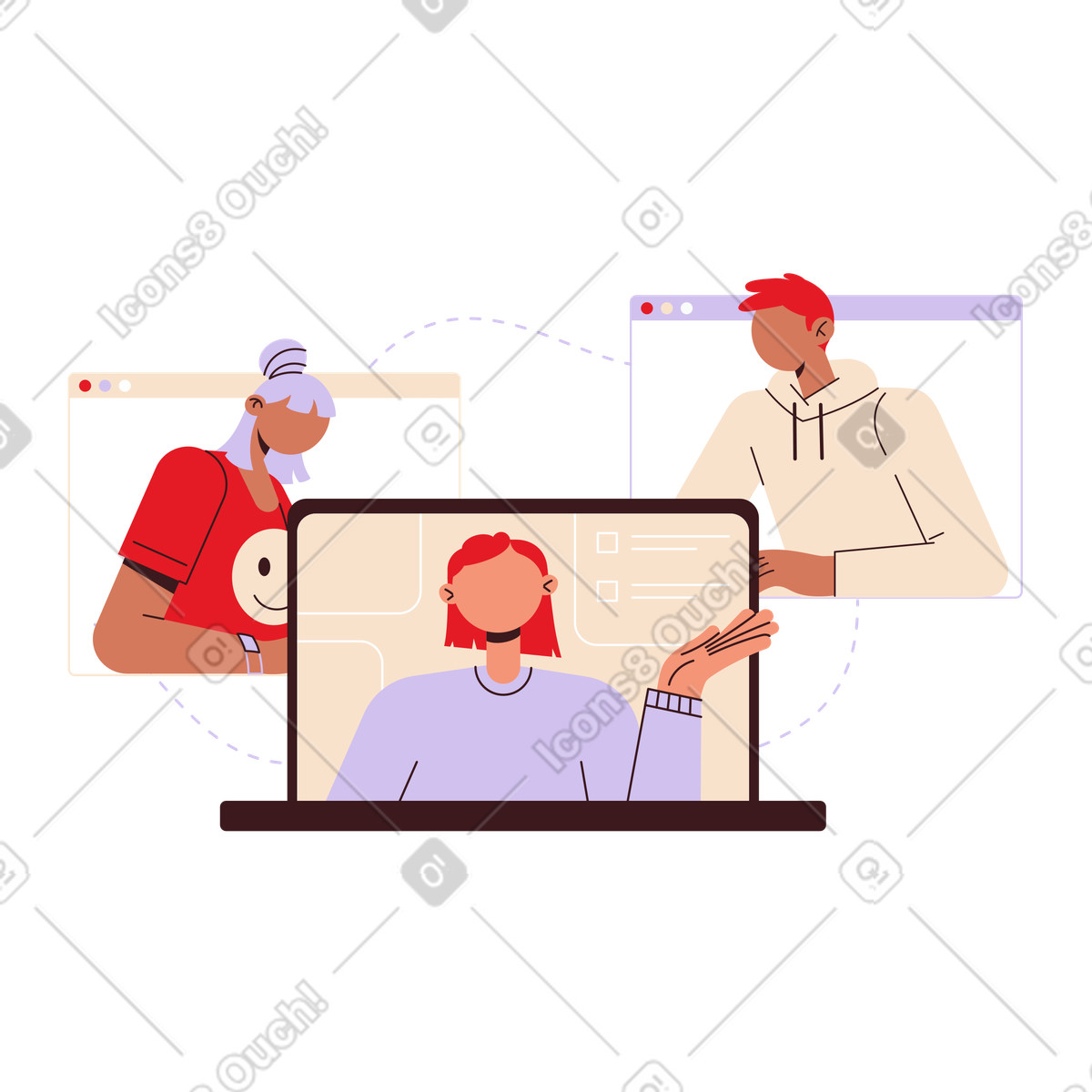 Colleagues communicating on virtual platform, Online teamwork and remote collaboration illustration in Folks style download in PNG, SVG