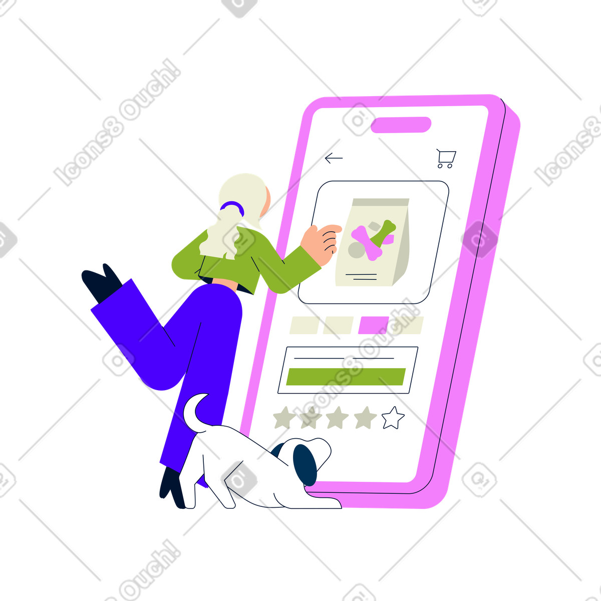 Woman buying dog food online illustration animal clipart image for download in PNG