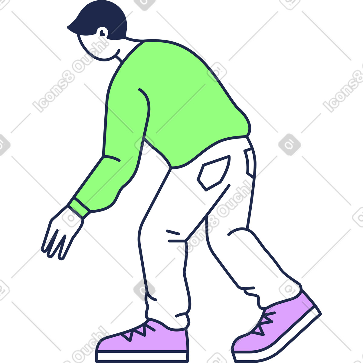 Ilustração de Jovem, inclinando-se para a frente em no estilo Outline baixar em PNG, SVG