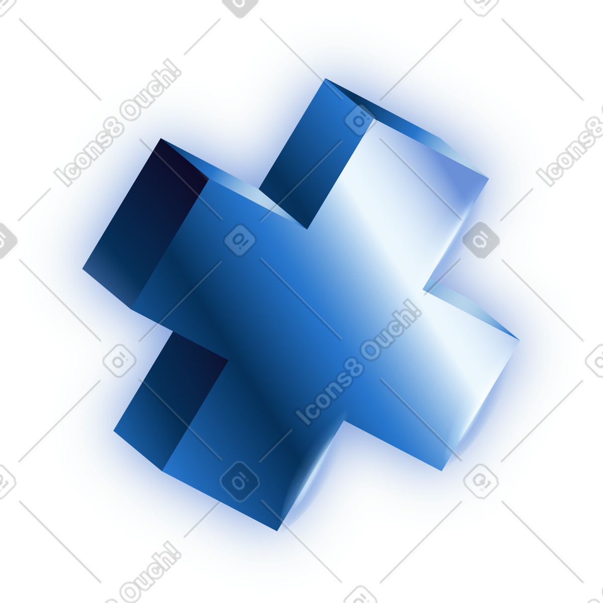 Volumetric blue metallic plus cross sign illustration in Dimension style download in PNG, SVG