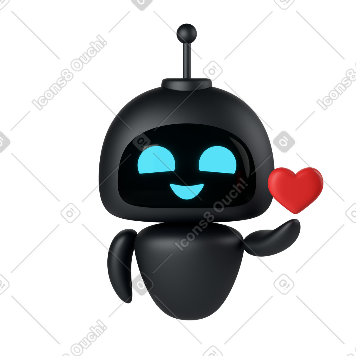 Ilustración Black gpt robot with heart en estilo 3D Business a descargar en PNG y SVG