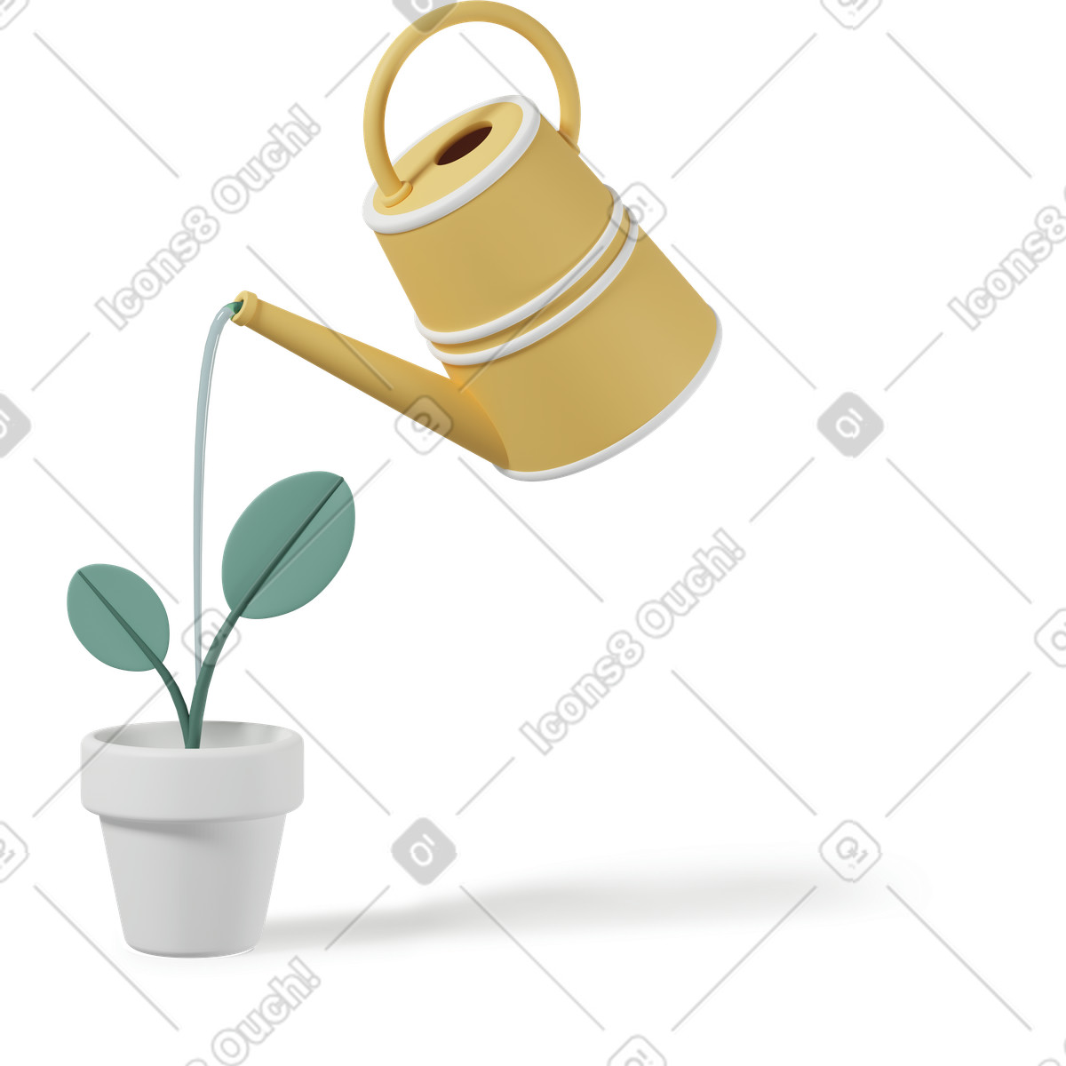 Watering can and plant illustrazione in stile 3D Casual life scarica in PNG, SVG