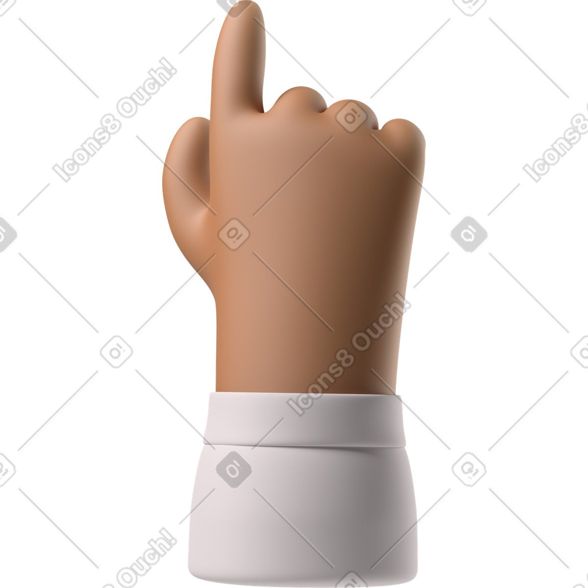 Illustration Vue arrière d'une main de peau brune pointant vers le haut dans style 3D Hands Fun&Wild à télécharger aux formats PNG, SVG