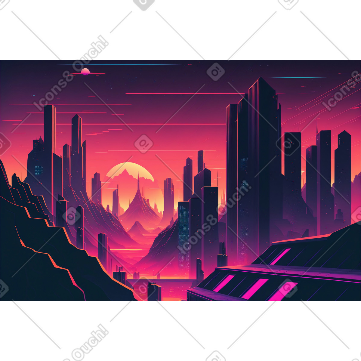 Landscape of futuristic city background illustration in Experimental style download in PNG, SVG