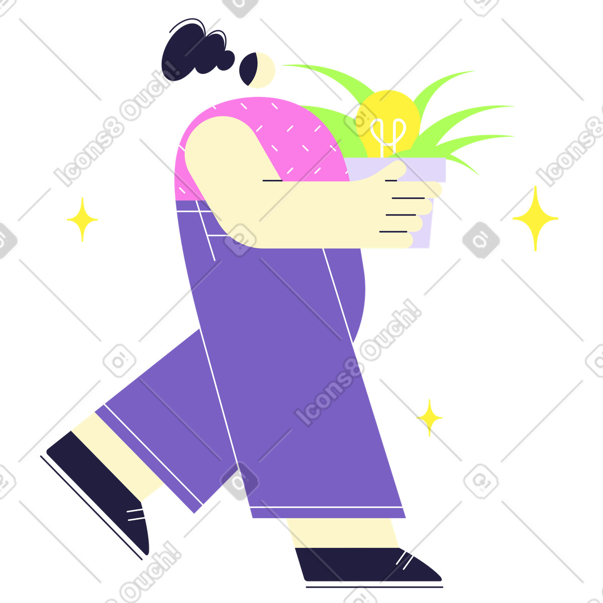 Woman with plant producing green energy illustration in Mellow style download in PNG, SVG