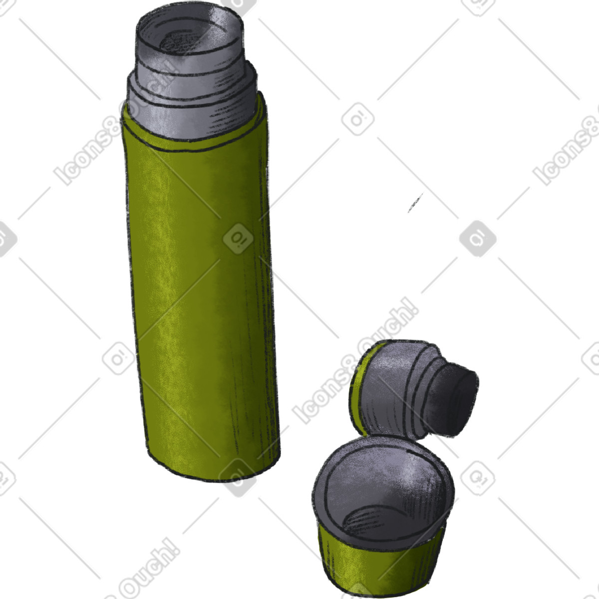 Ilustración Green thermos flask opened en estilo Moments a descargar en PNG y SVG