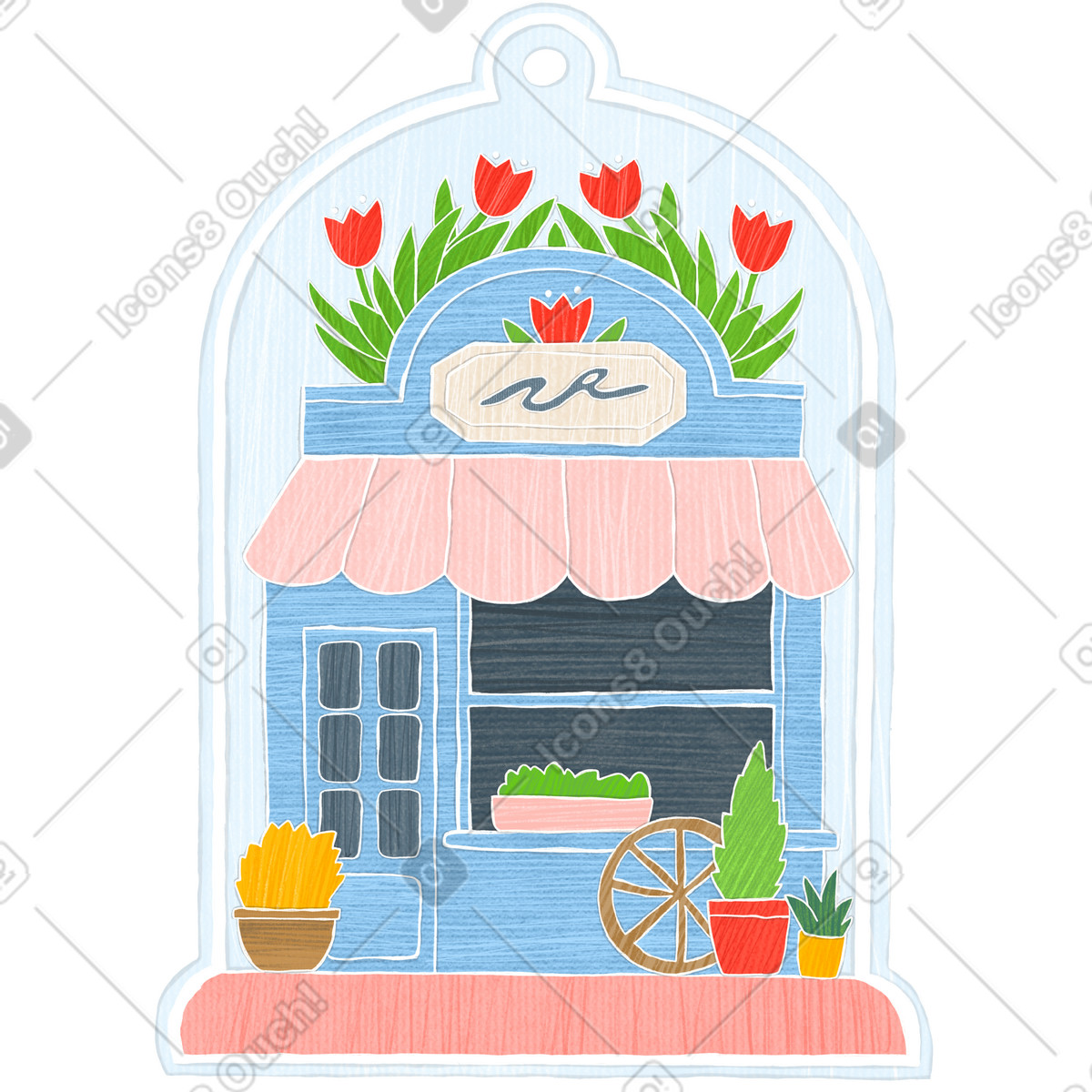 Flower blue shop in a frame the form of flask-Illustration im Crafty-Stil als Download PNG, SVG