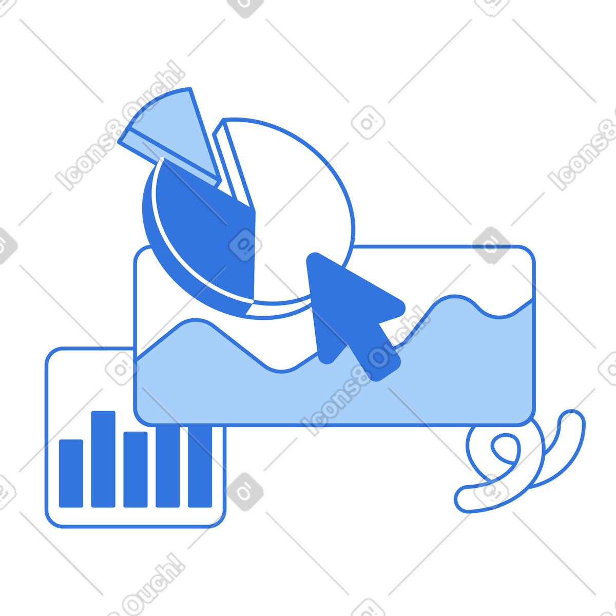 Pie chart and bar graph on dashboard, business report statistics illustrazione in stile Sky scarica in PNG, SVG