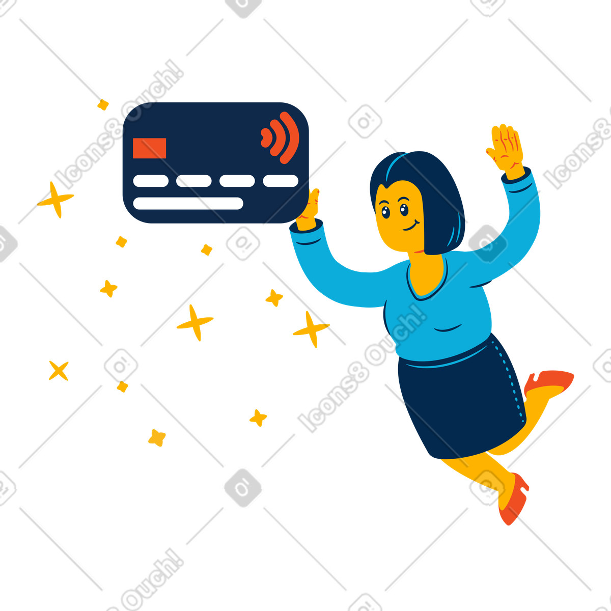 Frau bezahlt online mit kreditkarte-Illustration im Flame-Stil als Download in PNG, SVG