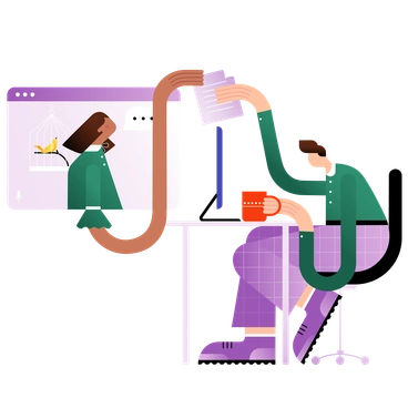 A person interacting with a computer screen - Wavy style illustration