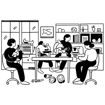 A modern archaeology lab is filled with various workstations. Scientists are focused on examining ancient bones placed under microscopes. Each workstation is equipped with intricate tools and equipment for analysis. Shelves in the background hold reference books and artifacts, while a bulletin board displays research findings. Sunlight streams through large windows, casting shadows on the floor. A table in the center holds multiple bone specimens arranged neatly.