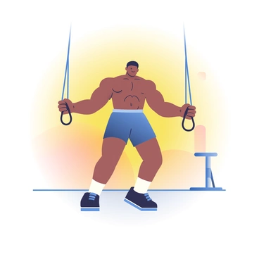 A silhouette of a person is captured mid-action while performing cable crossovers. The figure is positioned at the center, with arms extended outward, showcasing defined muscles. The background is a bright gradient, transitioning from a warm yellow at the top to a soft orange at the bottom, enhancing the dynamic nature of the exercise. There are subtle hints of gym equipment in the background, suggesting an athletic environment. The focus is on the silhouette and the vibrant colors that emphasize movement and physicality.
