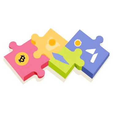 A 3D puzzle with colorful pieces shaped like various cryptocurrency logos. Each piece has a distinct design, featuring logos such as "Bitcoin," "Ethereum," "Litecoin," and "Ripple." The puzzle is partially assembled, showing a mix of the logos fitting snugly together. The background consists of a smooth surface that enhances the vibrant colors of the logos. Shadows cast by the puzzle pieces add depth to the scene, emphasizing their three-dimensional appearance.