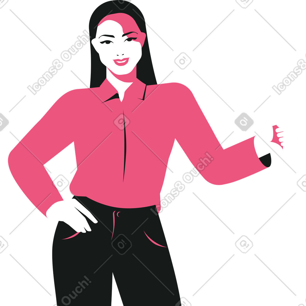 Lounge スタイルの 左手に何かを持っている女の子 のイラストをPNG、SVG形式でダウンロード