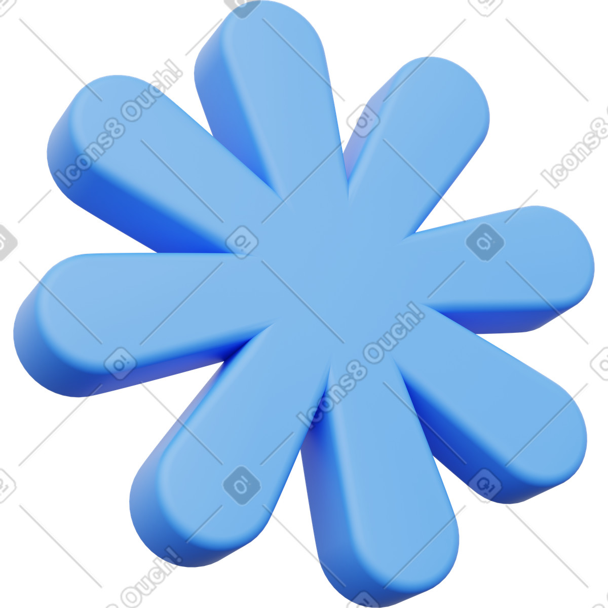 3d-mattes sternchensymbol, abstrakte blaue blume, dekorative form-Illustration im 3D Playful-Stil als Download in PNG, SVG