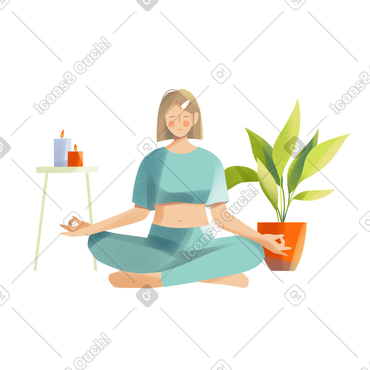 Young woman meditating at home animierte Illustration im Shine-Stil als Download in GIF, Lottie (JSON), AE