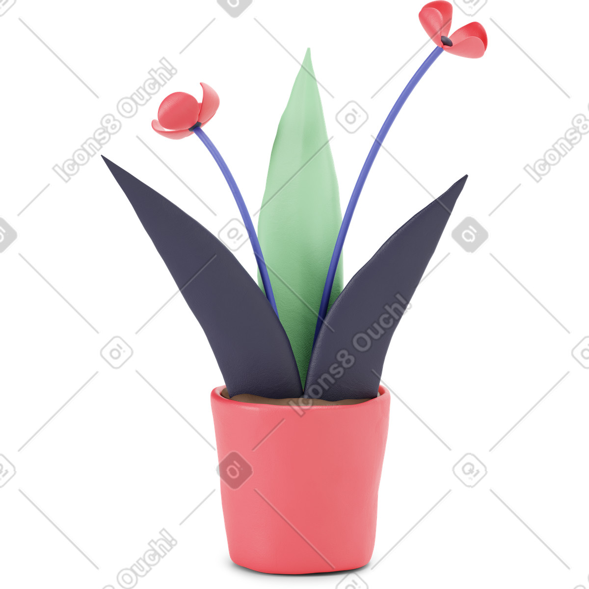 Illustration Fleur en pot rouge dans le style 3D Stripy à télécharger aux formats PNG, SVG