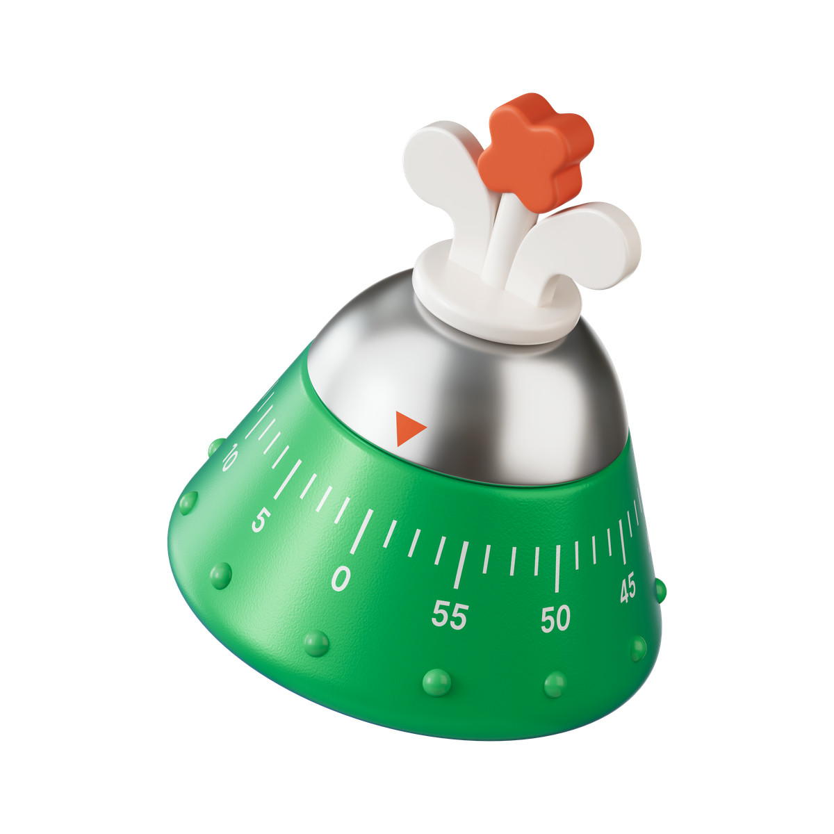 下载 3D Stickle 风格的 厨房倒计时定时器旋钮，绿色底座，花朵造型旋钮 插画，支持 PNG、SVG 格式